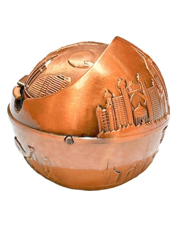 منفضة سجائر كلاسيكية مزخرفة, حامل سجائر بتصميم دبي والقلعة مع غطاء دوار | تحفة فنية من السبائك عالية الجودة لديكور المنزل والمكاتب والفنادق (برونزية) - Image 3